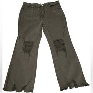 Distressed Black Flare Cropped Jeans